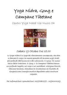 Yoga Nidra Gong e Campane Tibetane - Sabato 19 Ottobre 2019
